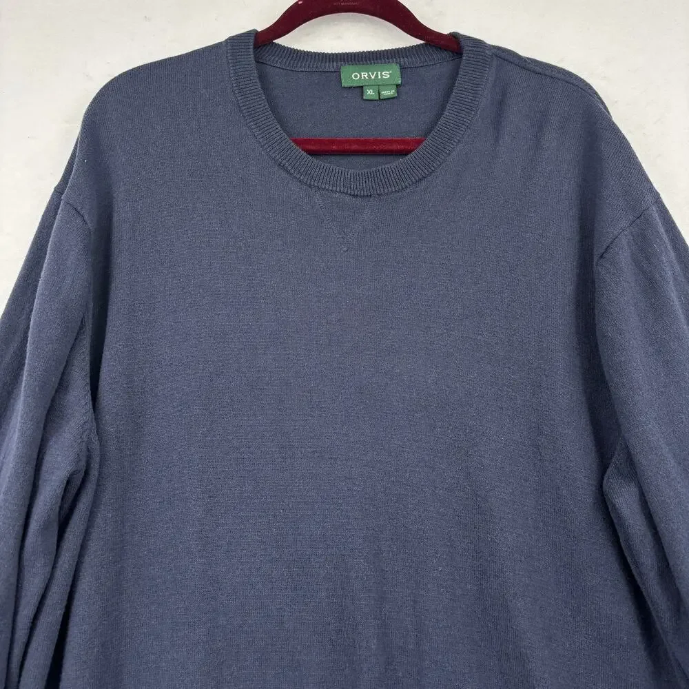 Orvis Crew Neck Sweater Mens Size XL‎ Navy Blue Silk Cashmere Cotton Pullover